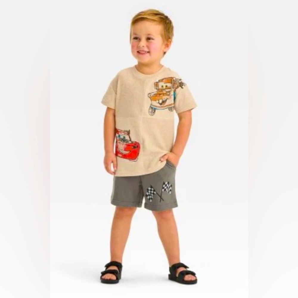 Disney Pixar Cars Shirt & Shorts 2 Piece Set 2T & 5T Toddler Kids McQueen Mater
